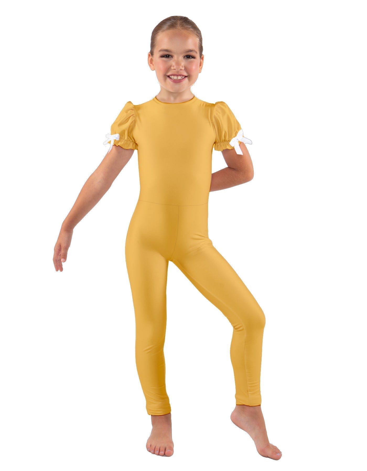 Solid Lycra Puff Sleeve Round Neck Keyhole Unitard