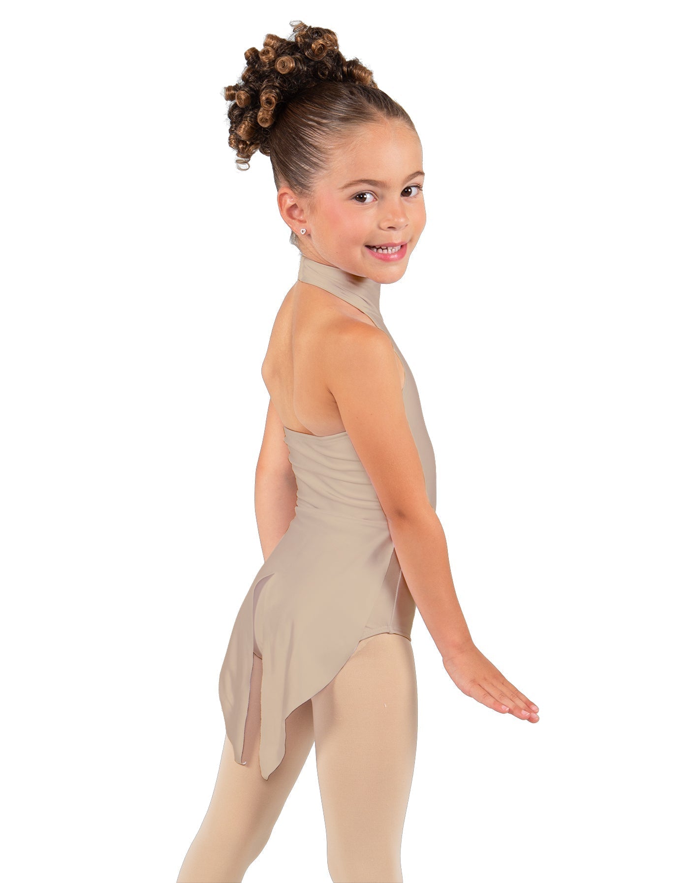 Solid Lycra Halter Collar Leotard with Tails