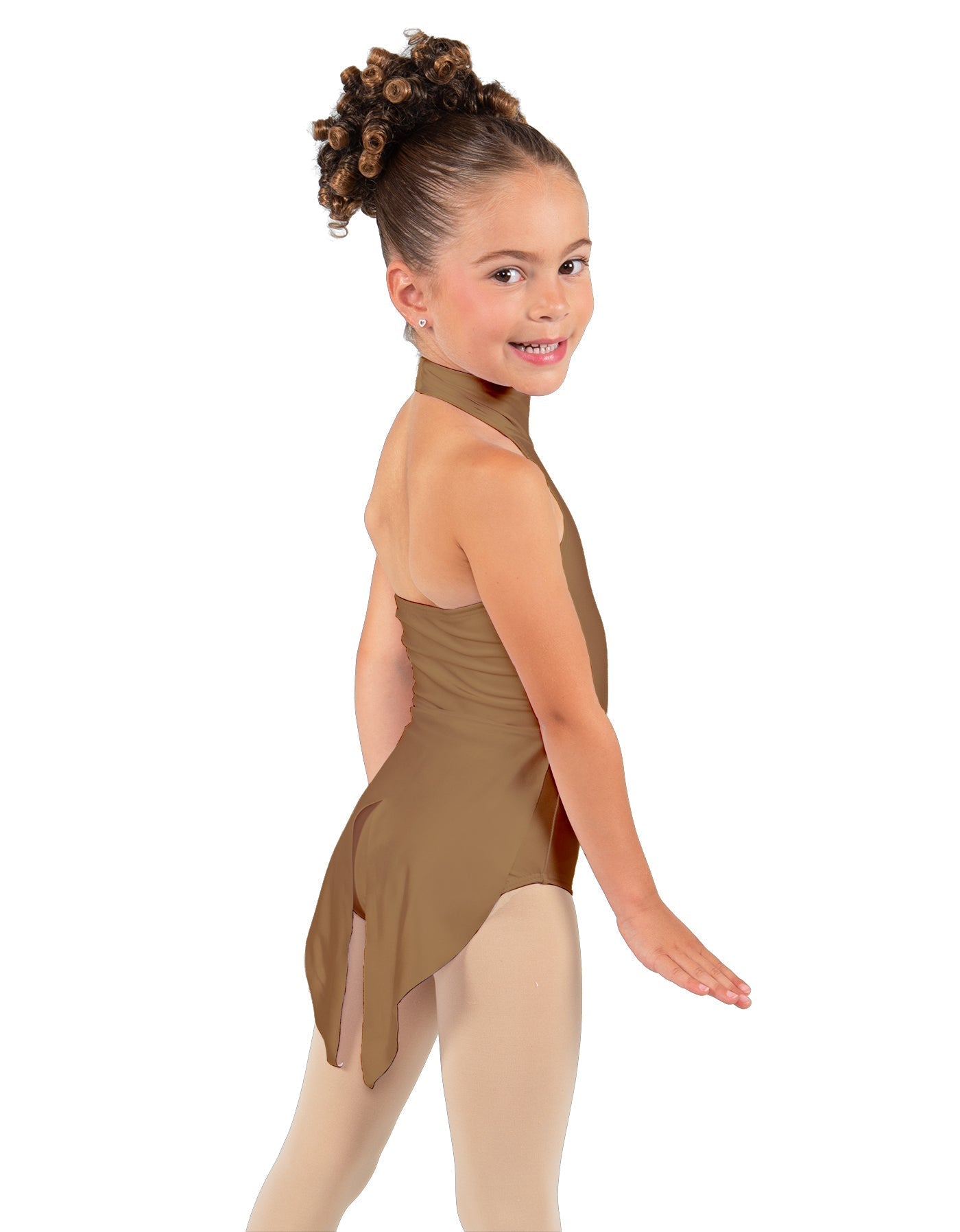 Solid Lycra Halter Collar Leotard with Tails