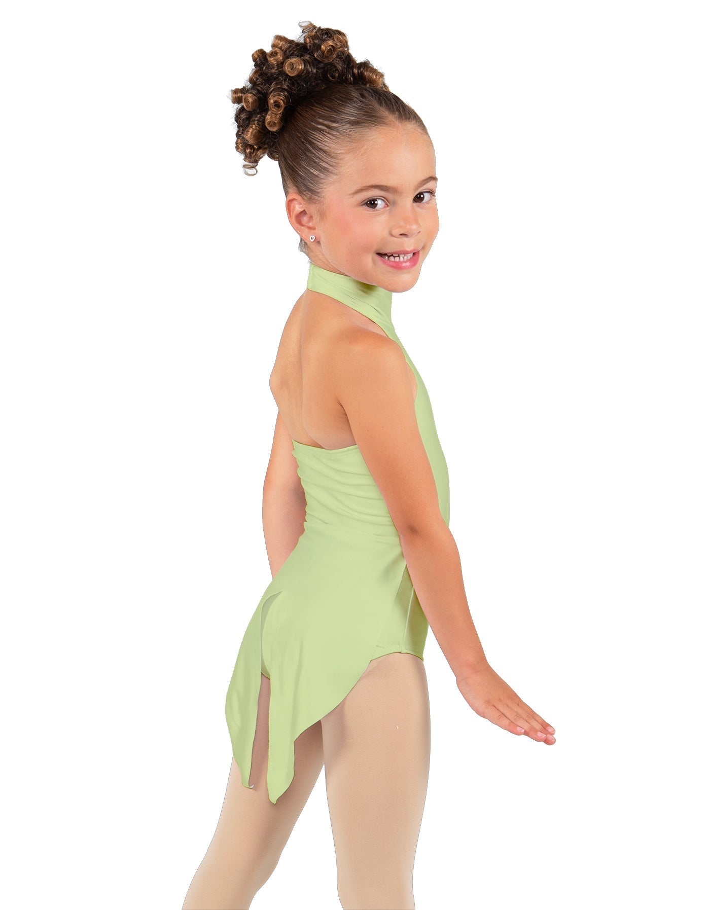 Solid Lycra Halter Collar Leotard with Tails