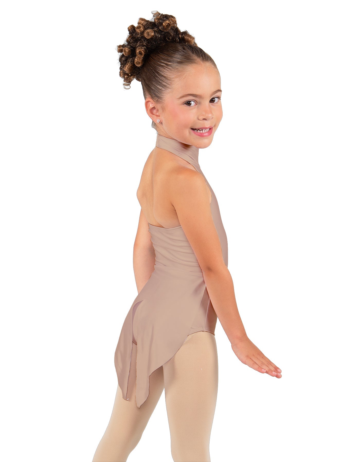 Solid Lycra Halter Collar Leotard with Tails
