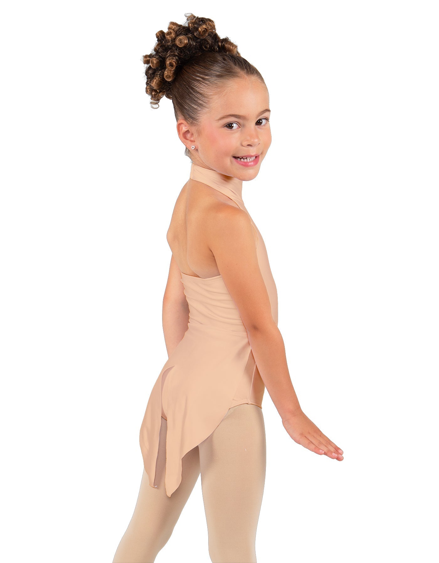Solid Lycra Halter Collar Leotard with Tails