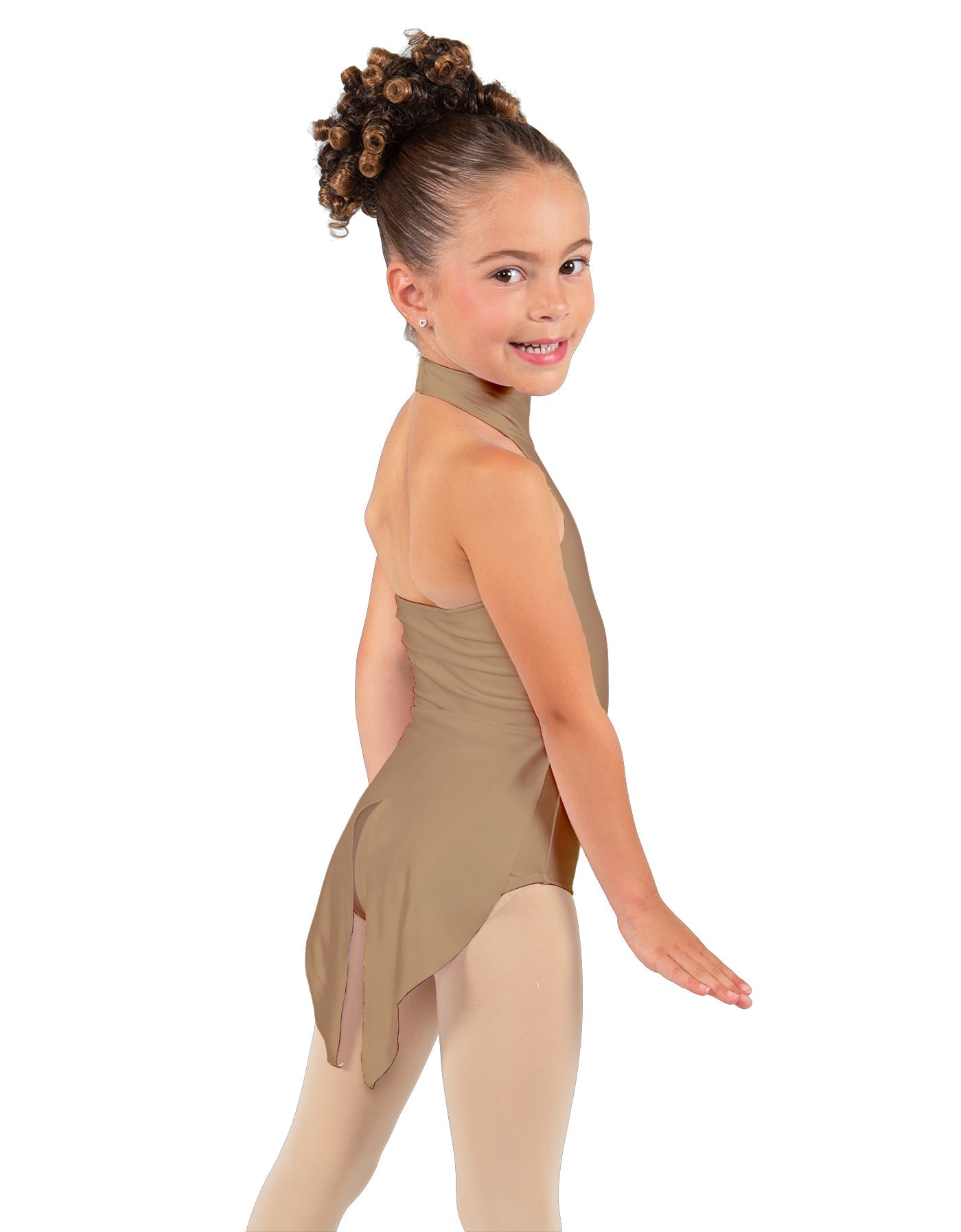 Solid Lycra Halter Collar Leotard with Tails