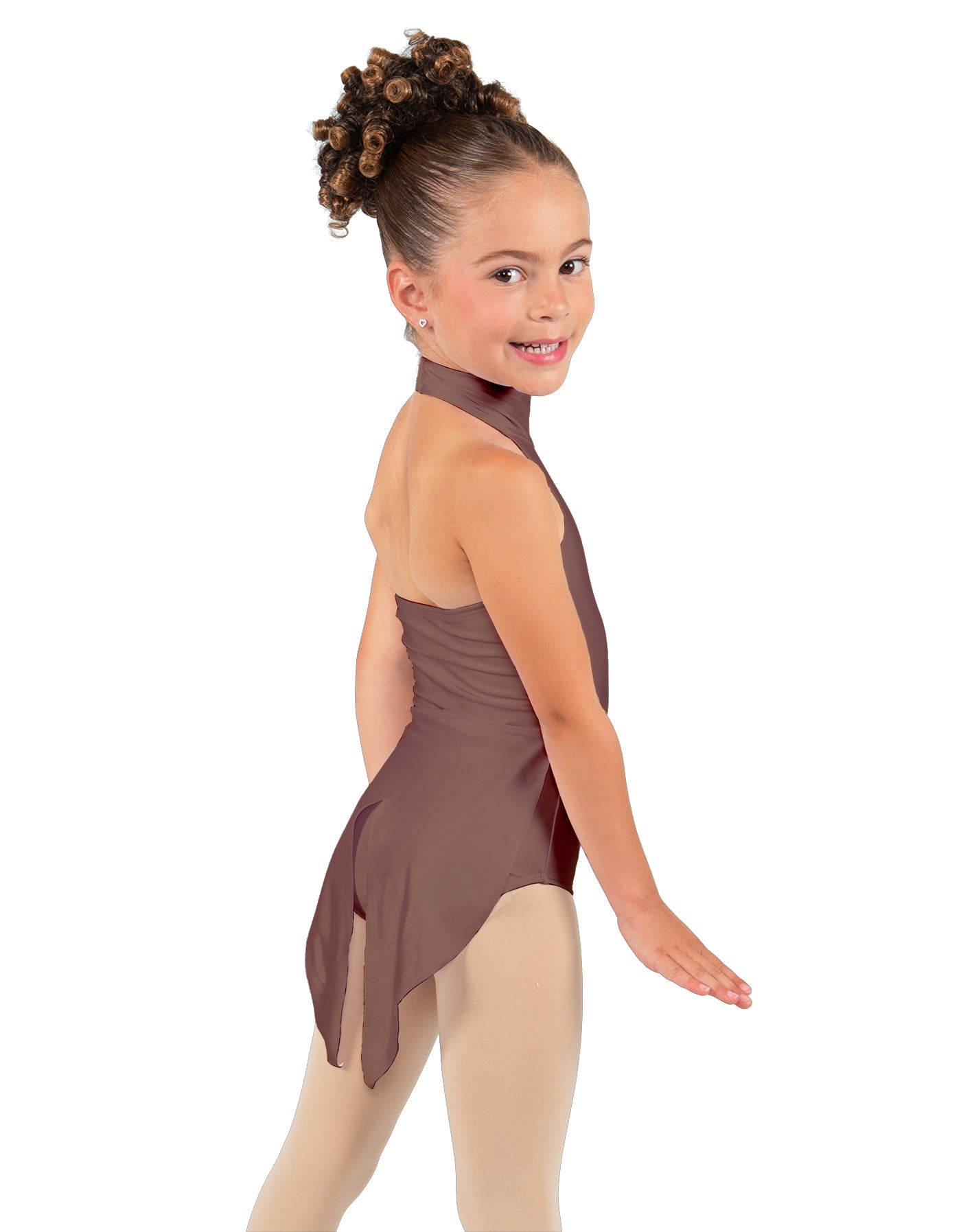 Solid Lycra Halter Collar Leotard with Tails