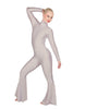 Solid Lycra LS Zipper Back Wide Flare Pant Unitard