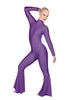 Solid Lycra LS Zipper Back Wide Flare Pant Unitard