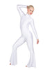 Solid Lycra LS Zipper Back Wide Flare Pant Unitard