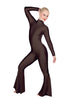 Solid Lycra LS Zipper Back Wide Flare Pant Unitard