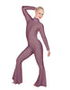 Solid Lycra LS Zipper Back Wide Flare Pant Unitard