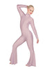 Solid Lycra LS Zipper Back Wide Flare Pant Unitard