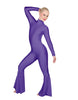 Solid Lycra LS Zipper Back Wide Flare Pant Unitard