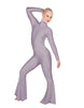 Solid Lycra LS Zipper Back Wide Flare Pant Unitard