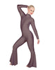 Solid Lycra LS Zipper Back Wide Flare Pant Unitard