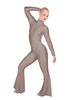 Solid Lycra LS Zipper Back Wide Flare Pant Unitard