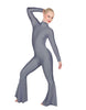 Solid Lycra LS Zipper Back Wide Flare Pant Unitard