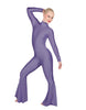 Solid Lycra LS Zipper Back Wide Flare Pant Unitard