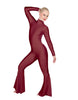 Solid Lycra LS Zipper Back Wide Flare Pant Unitard