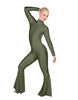 Solid Lycra LS Zipper Back Wide Flare Pant Unitard