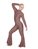 Solid Lycra LS Zipper Back Wide Flare Pant Unitard