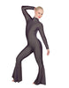 Solid Lycra LS Zipper Back Wide Flare Pant Unitard