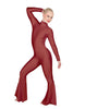 Solid Lycra LS Zipper Back Wide Flare Pant Unitard