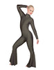 Solid Lycra LS Zipper Back Wide Flare Pant Unitard