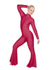 Solid Lycra LS Zipper Back Wide Flare Pant Unitard