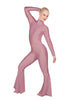 Solid Lycra LS Zipper Back Wide Flare Pant Unitard