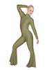 Solid Lycra LS Zipper Back Wide Flare Pant Unitard