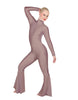 Solid Lycra LS Zipper Back Wide Flare Pant Unitard