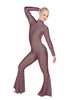Solid Lycra LS Zipper Back Wide Flare Pant Unitard