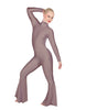 Solid Lycra LS Zipper Back Wide Flare Pant Unitard