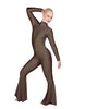 Solid Lycra LS Zipper Back Wide Flare Pant Unitard