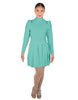 Solid Lycra LS TNeck Biketard with Attached Pleated Skirt and Peplum
