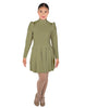 Solid Lycra LS TNeck Biketard with Attached Pleated Skirt and Peplum