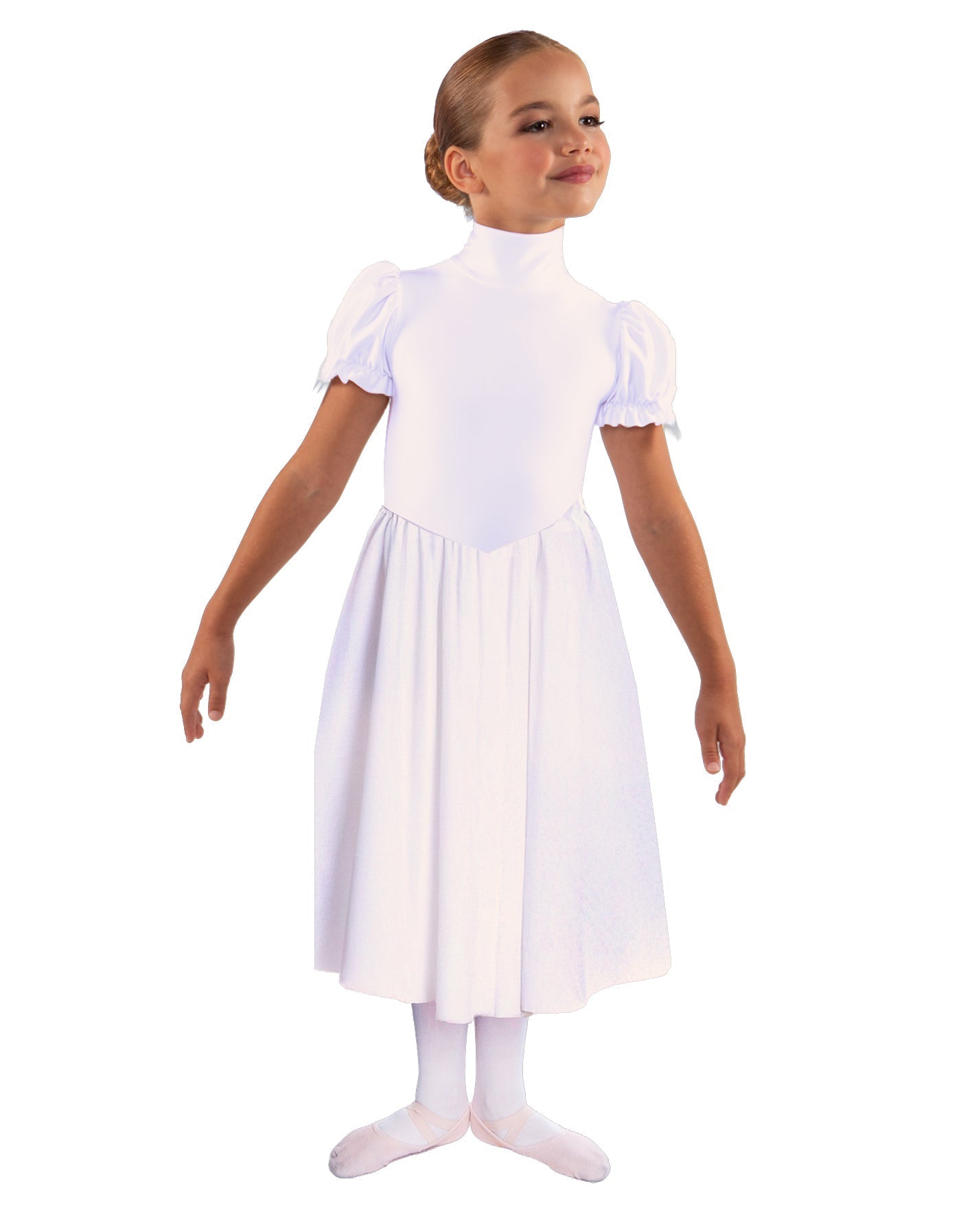 Solid Lycra T Neck Puff Sleeve Dress Below Knee Zipper back