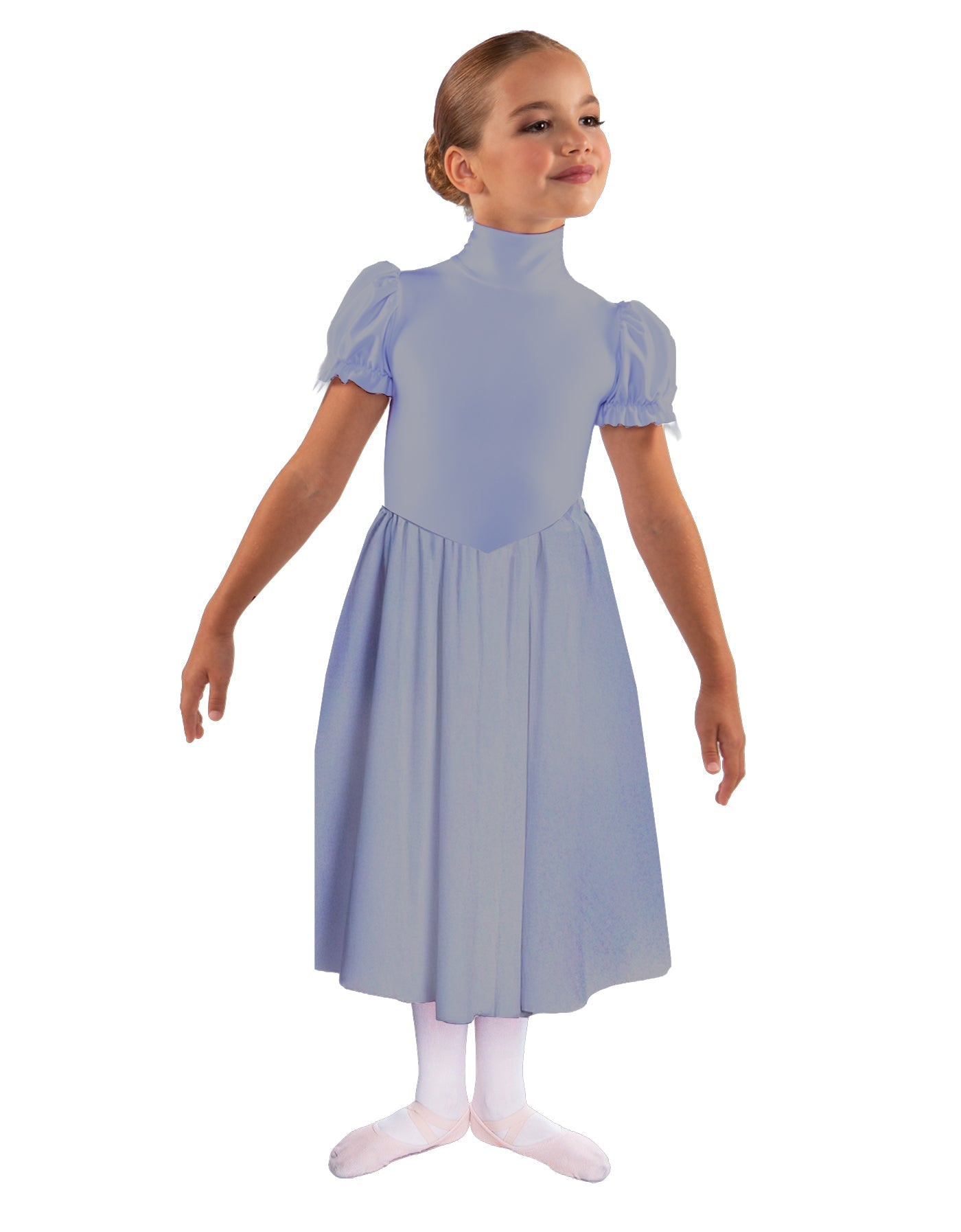 Solid Lycra T Neck Puff Sleeve Dress Below Knee Zipper back