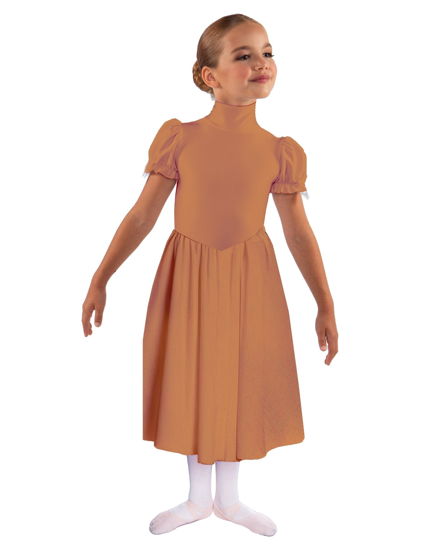 Solid Lycra T Neck Puff Sleeve Dress Below Knee Zipper back