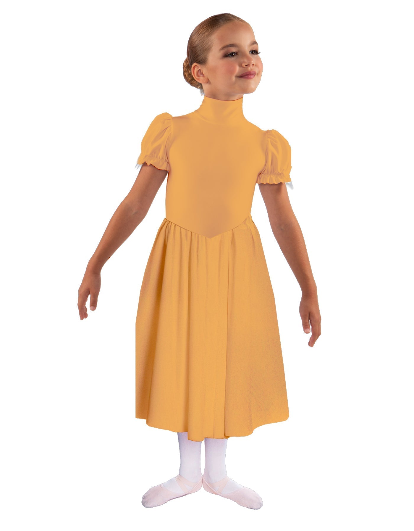 Solid Lycra T Neck Puff Sleeve Dress Below Knee Zipper back