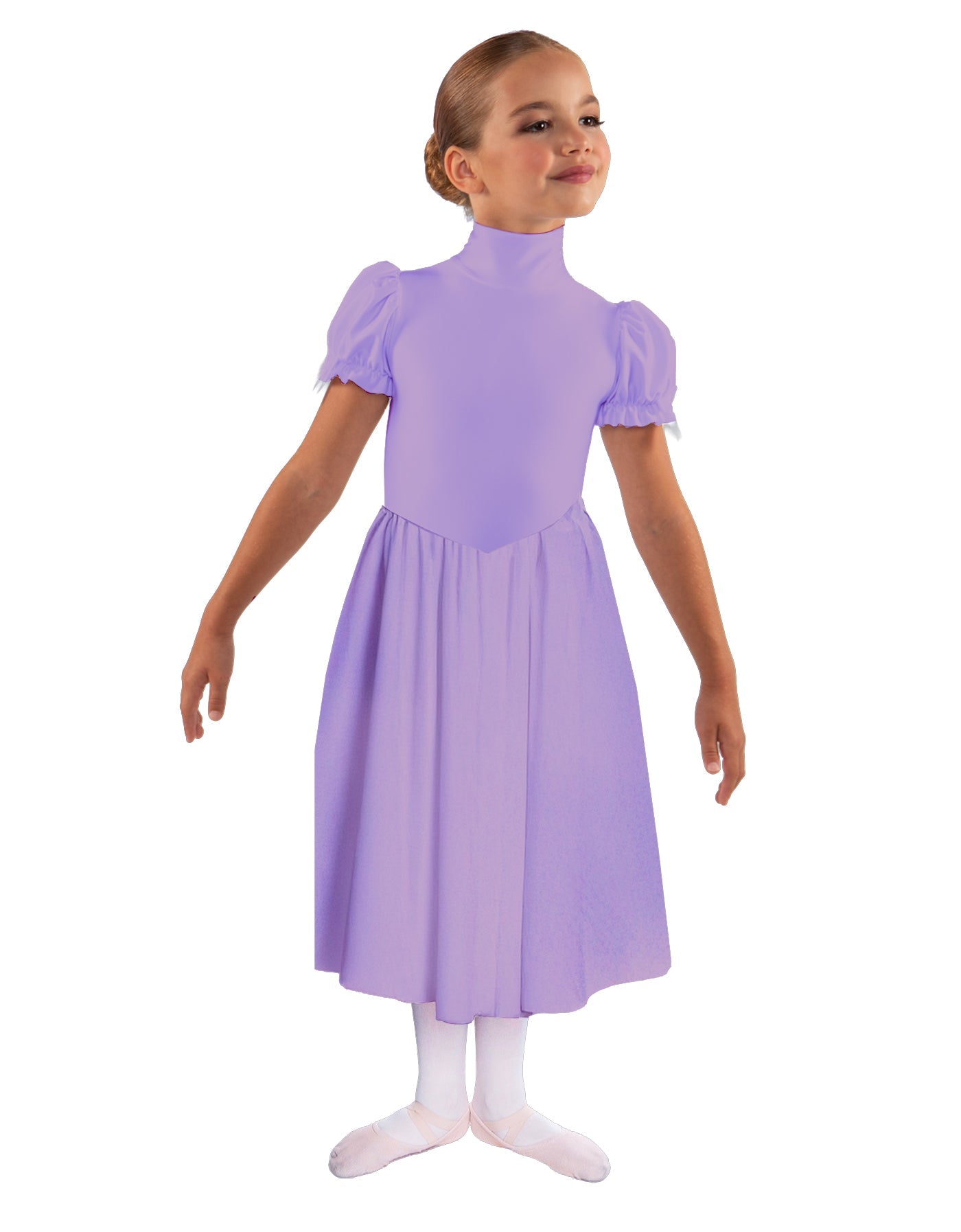 Solid Lycra T Neck Puff Sleeve Dress Below Knee Zipper back