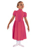 Solid Lycra T Neck Puff Sleeve Dress Below Knee Zipper back