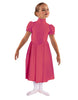Solid Lycra T Neck Puff Sleeve Dress Below Knee Zipper back
