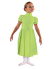 Solid Lycra T Neck Puff Sleeve Dress Below Knee Zipper back