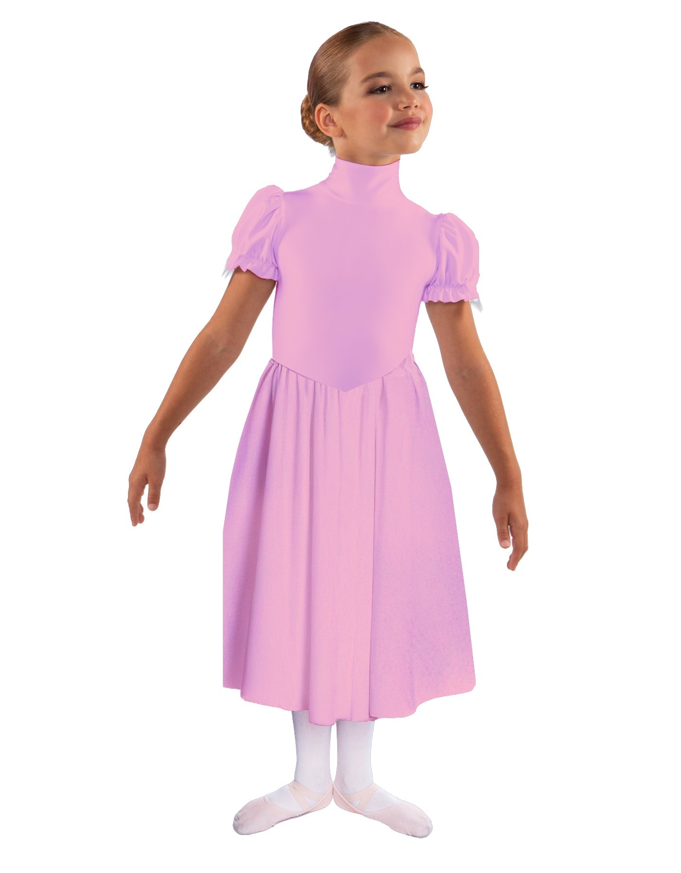 Solid Lycra T Neck Puff Sleeve Dress Below Knee Zipper back