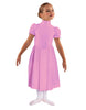 Solid Lycra T Neck Puff Sleeve Dress Below Knee Zipper back