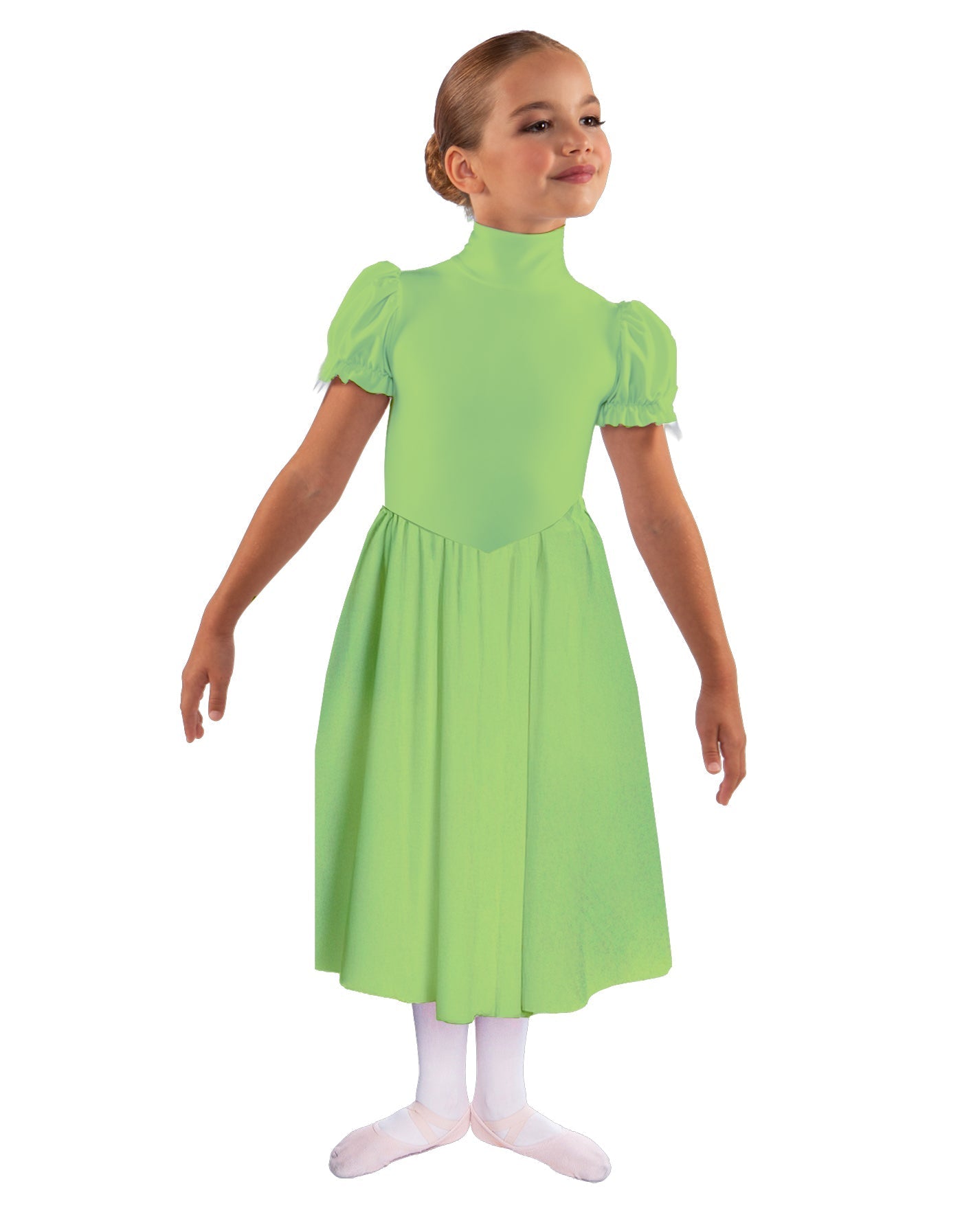 Solid Lycra T Neck Puff Sleeve Dress Below Knee Zipper back