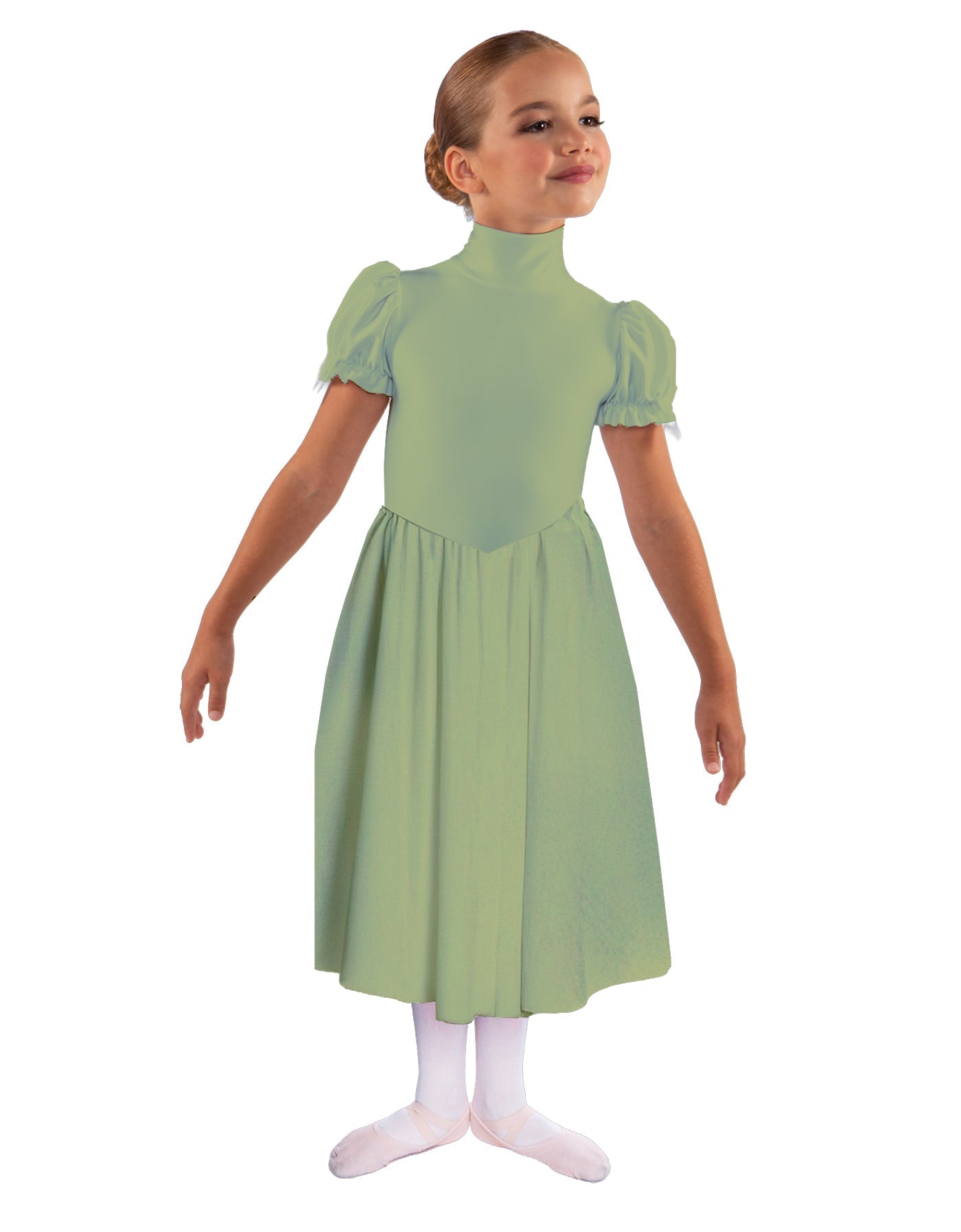 Solid Lycra T Neck Puff Sleeve Dress Below Knee Zipper back