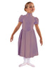 Solid Lycra T Neck Puff Sleeve Dress Below Knee Zipper back