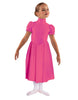 Solid Lycra T Neck Puff Sleeve Dress Below Knee Zipper back