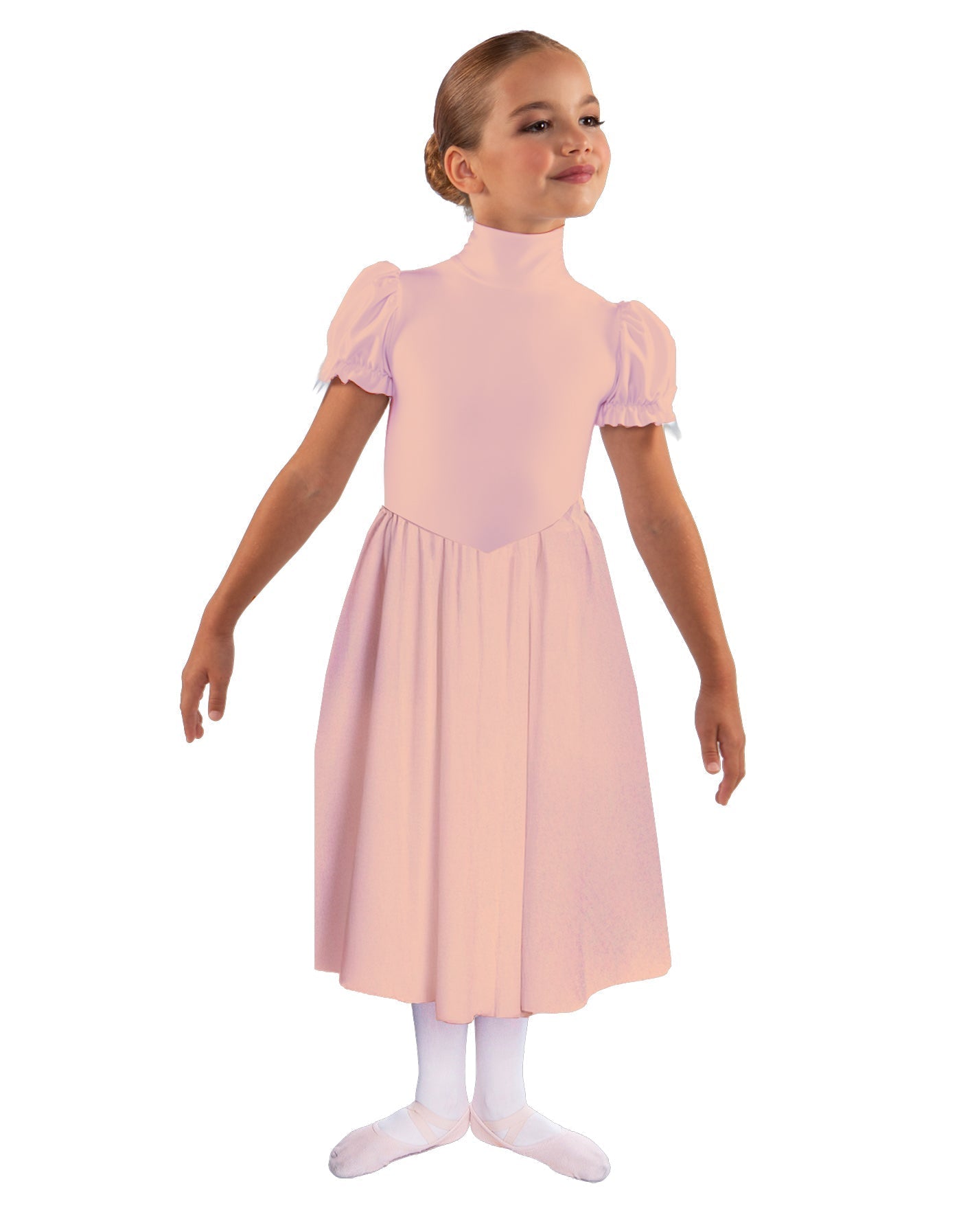 Solid Lycra T Neck Puff Sleeve Dress Below Knee Zipper back